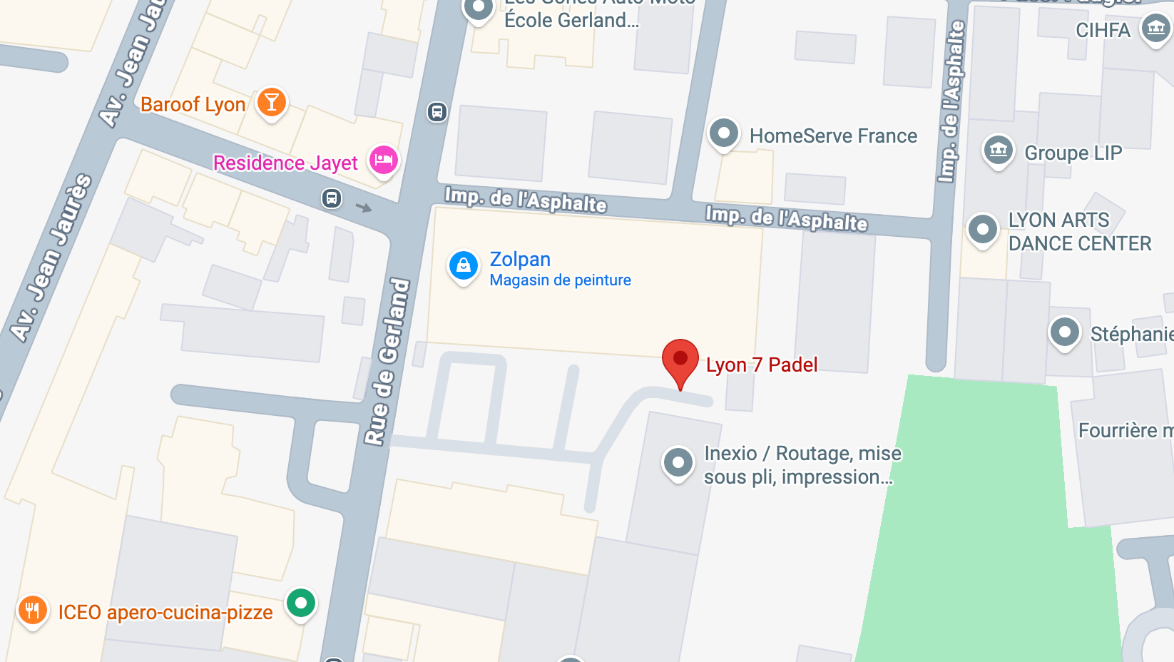Plan du quartier autour du Lyon 7 Padel, rue de Gerland